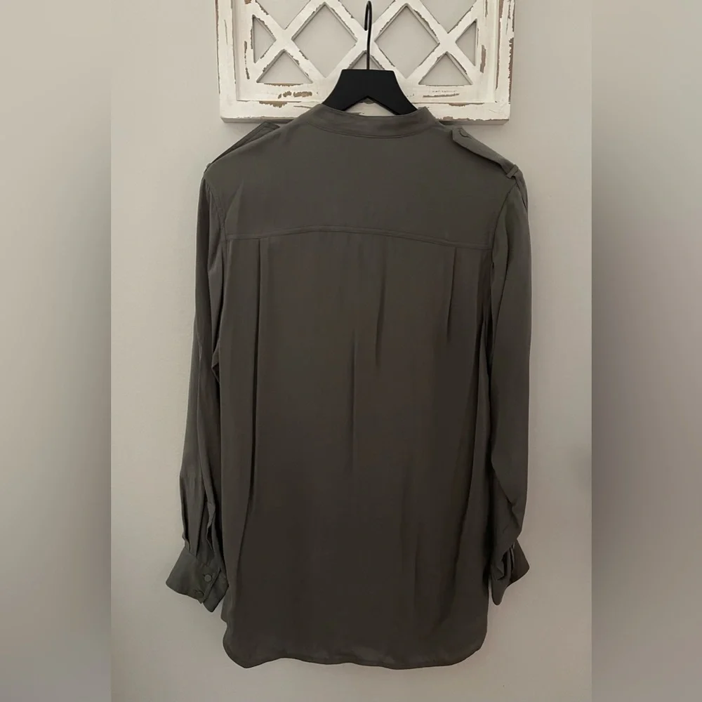 Alexander Wang 100% Silk Button Up Shirt / Tunic In Army /Olive Green Size 10 - Picture 2 of 16